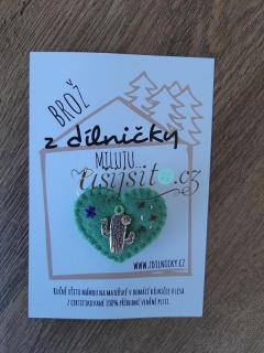 Brož srdce a kaktus